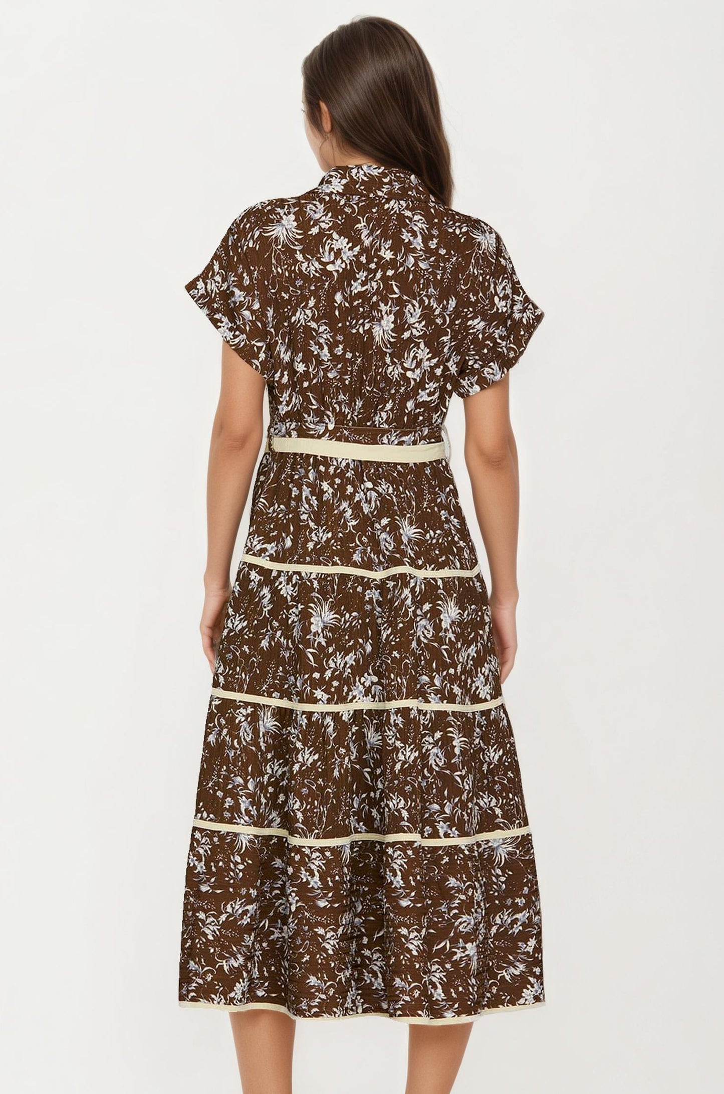 Button-Front Midi Dress with Tie Waist
