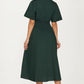 Neutral Zip-Front Midi Dress with Smocked Waist and Short Sleeves