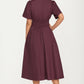 Neutral Zip-Front Midi Dress with Smocked Waist and Short Sleeves