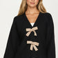 Bow Front Knit Cardigan with Long Sleeves