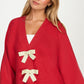Bow Front Knit Cardigan with Long Sleeves