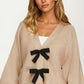 Bow Front Knit Cardigan with Long Sleeves