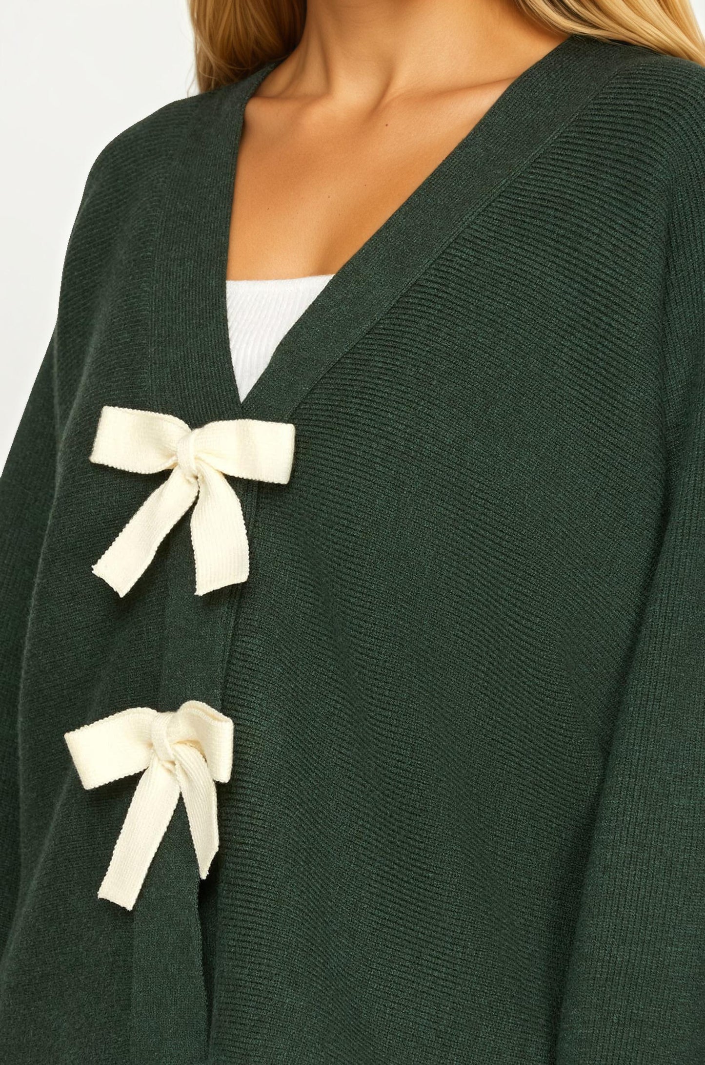 Bow Front Knit Cardigan with Long Sleeves