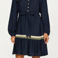 Long Sleeve Button Front Mini Dress with Tie Waist