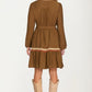 Long Sleeve Button Front Mini Dress with Tie Waist