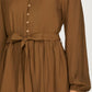 Long Sleeve Button Front Mini Dress with Tie Waist