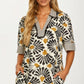 Printed V-Neck Mini Dress with Striped Trim