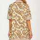 Printed V-Neck Mini Dress with Striped Trim