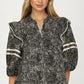 Floral Print Ruffle Shoulder Blouse with Half Sleeves
