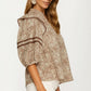 Floral Print Ruffle Shoulder Blouse with Half Sleeves
