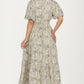 Floral Print Smocked Waist Maxi Dress with Short Sleeves