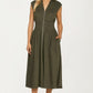 Zip Front Sleeveless Midi Dress with Smocked Waist