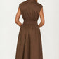 Zip Front Sleeveless Midi Dress with Smocked Waist