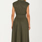 Zip Front Sleeveless Midi Dress with Smocked Waist