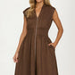 Zip Front Sleeveless Midi Dress with Smocked Waist