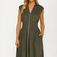 Zip Front Sleeveless Midi Dress with Smocked Waist