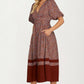 Floral Print Zip Front Midi Dress with Short Sleeves