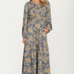 Floral Print Long Sleeve Maxi Dress with Smocked Waist