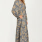 Floral Print Long Sleeve Maxi Dress with Smocked Waist