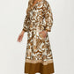 Floral Print Long Sleeve Midi Dress with Smocked Waist