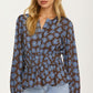 Floral Print Smocked Waist Long Sleeve Blouse