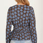 Floral Print Smocked Waist Long Sleeve Blouse