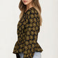 Floral Print Smocked Waist Long Sleeve Blouse