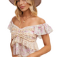 Floral Ruffle Cap Sleeve Top Sweetheart Neck Soft Pink Beige Blush Print