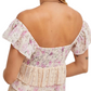 Floral Ruffle Cap Sleeve Top Sweetheart Neck Soft Pink Beige Blush Print