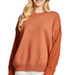 Rust Knit Mixed Media Pullover With Textured Cable Sleeves