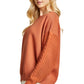 Rust Knit Mixed Media Pullover With Textured Cable Sleeves