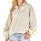 Cream Relaxed Henley Pullover With Balloon Sleeves