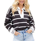 Black And White Striped Collared Pullover Sweater