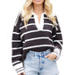 Black And White Striped Collared Pullover Sweater