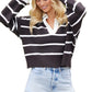 Black And White Striped Collared Pullover Sweater