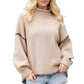 Beige Ribbed Knit Pullover With Whipstitch Trim Detail
