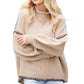 Beige Ribbed Knit Pullover With Whipstitch Trim Detail