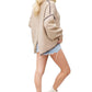 Beige Ribbed Knit Pullover With Whipstitch Trim Detail