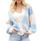 Soft Color Block Button Front Cardigan With Ribbed Trim