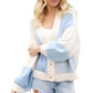 Soft Color Block Button Front Cardigan With Ribbed Trim