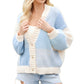 Soft Color Block Button Front Cardigan With Ribbed Trim