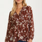 Long Sleeve Floral Wrap Blouse with Empire Waist