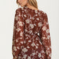 Long Sleeve Floral Wrap Blouse with Empire Waist