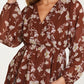 Long Sleeve Floral Wrap Blouse with Empire Waist