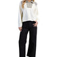 Striped Half-Zip Ivory Sweater With Contrast Collar Trim
