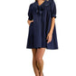 Navy Swing Dress With Rolled Sleeves And Oversized Bow Detail