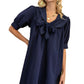Navy Swing Dress With Rolled Sleeves And Oversized Bow Detail