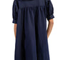 Navy Swing Dress With Rolled Sleeves And Oversized Bow Detail