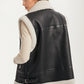 Faux Leather Shearling Vest with Zipper Front
