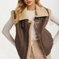 Faux Leather Shearling Vest with Zipper Front